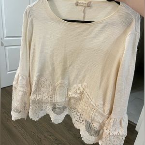 Altar’d State- long sleeve puff wrist, embroidered top, cream, size S
